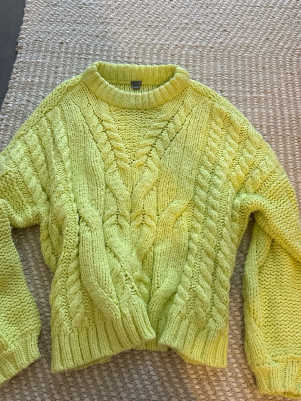 aerie Neon Yellow Cable Knit Crew Sweater